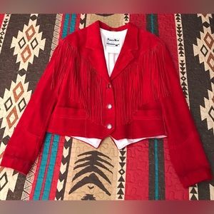 Pioneer Wear Women’s Size 14 Red Leather Suede Fringe Western Jacket